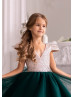 V Neck Gold Sequin Emerald Tulle Flower Girl Dress